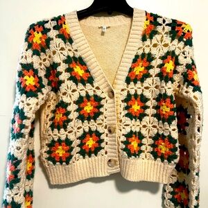 En Creme Crochet Cardigan One Size Tan Color